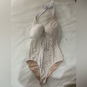 NWT!! beautiful white lace one piece with supportive top.